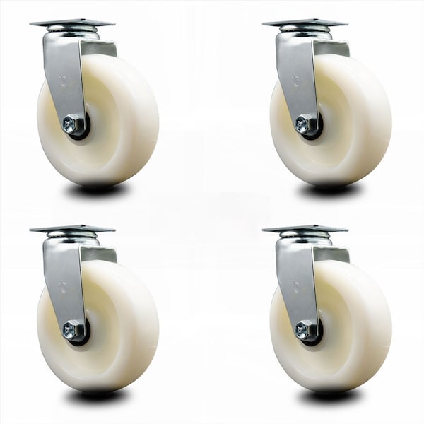 6 Inch Nylon Wheel Swivel Caster Set with Ball Bearings SCC